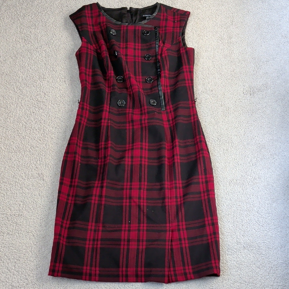 Le Chateau Red and Black Plaid Midi Dress